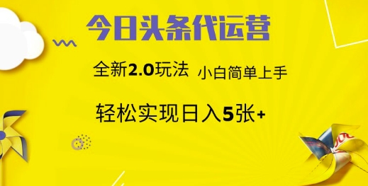 今日头条代运营，新2.0玩法，小白轻松做，每日实现躺Z5张【揭秘】-风淘社