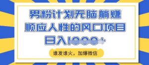 男粉计划无脑躺Z,顺应人性的风口项目,谁发谁火,加爆微信,日入多张【揭秘】-风淘社