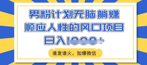男粉计划无脑躺Z,顺应人性的风口项目,谁发谁火,加爆微信,日入多张【揭秘】-风淘社