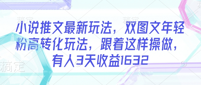 小说推文最新玩法，双图文年轻粉高转化玩法，跟着这样操做，有人3天收益1632-风淘社