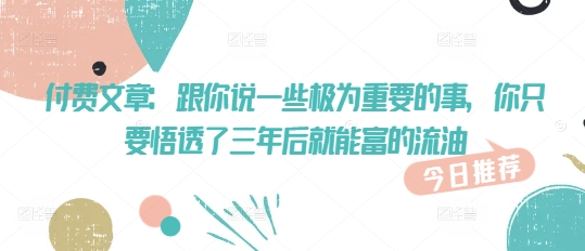 付费文章:跟你说一些极为重要的事,你只要悟透了 三年后 就能富的流油-风淘社