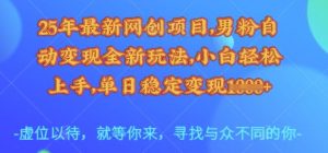 25年最新网创项目,男粉自动变现全新玩法,小白轻松上手,单日稳定变现多张【揭秘】-风淘社