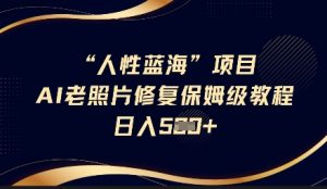 人性蓝海AI老照片修复项目保姆级教程,长期复购,轻松日入5张-风淘社