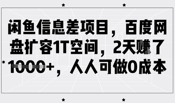 闲鱼信息差项目,百度网盘扩容1T空间,2天收益1k+,人人可做0成本-风淘社