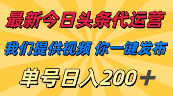 最新今日头条代运营,我们提供视频,你一键发布,单号日入200+【揭秘】-风淘社
