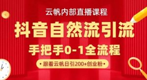 【云帆内部直播课】抖音最新自然模版引流玩法,单号单日引300+精准创业粉-风淘社