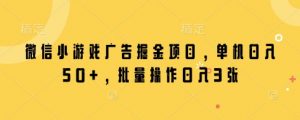 微信小游戏广告掘金项目，单机日入50+，批量操作日入3张-风淘社