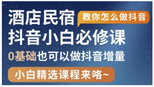 抖音本地生活酒店民宿运营,0基础也可以做抖音增量-风淘社