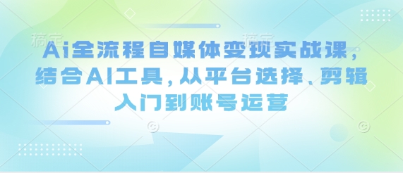 Ai全流程自媒体变现实战课,结合AI工具,从平台选择、剪辑入门到账号运营-风淘社