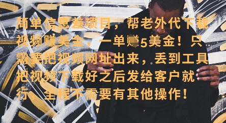 零门槛挣美金，海外视频代下服务，单笔收益40+，小白也能轻松上手-风淘社