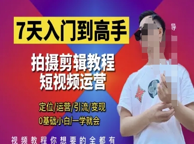 7天入门到高手,短视频剪辑运营高手课,定位 运营 引|流 变现,0基础小白一学就会-风淘社