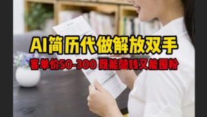 AI简历代做解放双手,客单价50-300不等,既能挣钱又能囤粉-风淘社