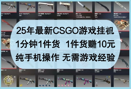 25年最新CSGO游戏挂G,1分钟1件货,1件货挣10元,纯手机操作,无需游戏经验【揭秘】-风淘社