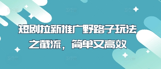 短剧拉新推广野路子玩法之截流,简单又高效-风淘社