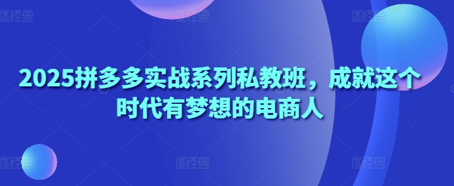 2025拼多多实战系列私教班,成就这个时代有梦想的电商人-风淘社