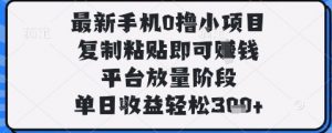 最新手机0撸小项目，复制粘贴即可挣钱，平台放量阶段，单日收益轻松3张+【揭秘】-风淘社