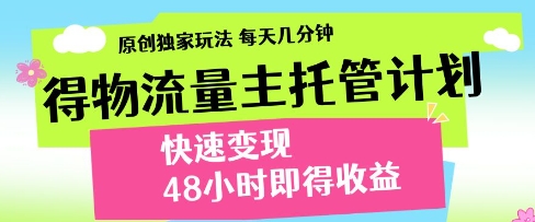 得物流量主托管计划,原创独家玩法,每天几分钟,快速变现,48小时即得收益【揭秘】-风淘社