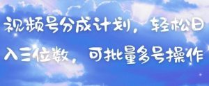 视频号分成计划，轻松日入三位数，可批量多号操作-风淘社