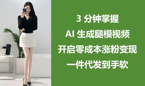 3分钟掌握AI生成腿模视频,开启零成本涨粉变现,一件代发到手软-风淘社