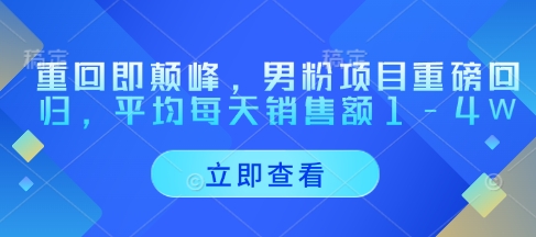重回即颠峰,男粉项目重磅回归,平均每天销售额1-4W-风淘社