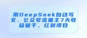 用DeepSeek自动写文,公众号流量主7天收益破千,红利项目-风淘社