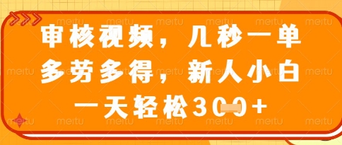视频审核员，几秒一单，不限时间，不限地点，多做多得，新人小白一天轻松几张+【揭秘】-风淘社