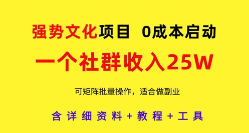 强势文化项目,一个社群收入25个W,0成本启动,可矩阵批量操作,原创详细实操教程-风淘社