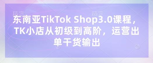东南亚TikTok Shop3.0课程,TK小店从初级到高阶,运营出单干货输出-风淘社