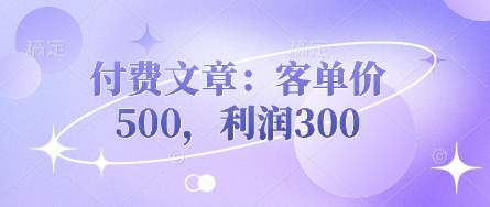 付费文章:客单价500,利润300-风淘社