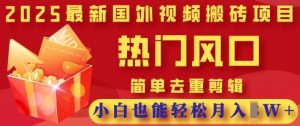 2025最新视频搬砖项目，热门风口，简单去重剪辑，小白也能轻松月入过W-风淘社