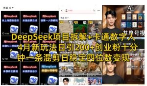 DeepSeek项目拆解+卡通数字人,4月新玩法日引200+创业粉十分钟一条混剪日稳定四位数变现-风淘社