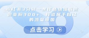 小红书3分钟一条作品精准引流创业粉300+,打造属于自己的流量帝国-风淘社