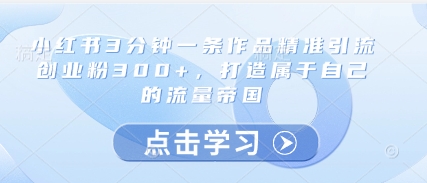 小红书3分钟一条作品精准引流创业粉300+,打造属于自己的流量帝国-风淘社