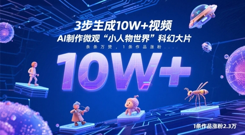3步生成10W+视频,AI制作微观“小人物世界”科幻大片,条条万赞,1条作品涨粉2.3W-风淘社