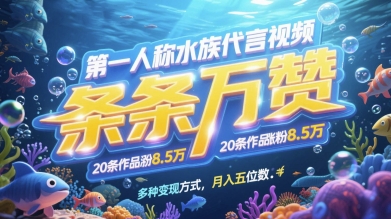 第一人称水族代言视频,条条万赞,20条作品涨粉7.8W,多种变现方式月入五位数-风淘社