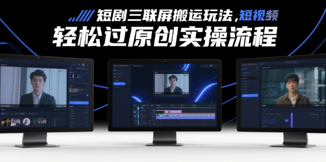 短剧三联屏搬运玩法，短剧搬运轻松过原创实操流程-风淘社