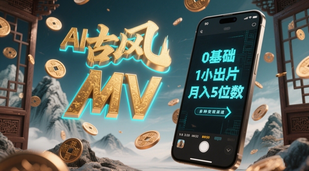 AI一键生成古风音乐MV,0剪辑基础1小时出片,多种变现渠道,一部手机月入5位数-风淘社