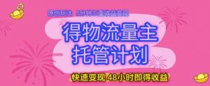 得物流量主托管计划,原创玩法,5分钟三重收益变现,快速变现,48小时即得收益【揭秘】-风淘社