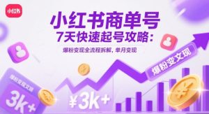 小红书商单号7天快速起号攻略：爆粉变现全流程拆解，单月变现3k+-风淘社