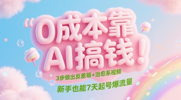 0成本靠AI搞钱!3步做出反差萌+治愈系视频,新手也能7天起号爆流量-风淘社