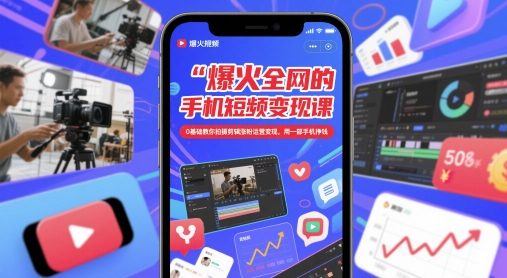 爆火全网的手机短视频变现课,0基础教你拍摄剪辑涨粉运营变现,用一部手机挣钱-风淘社