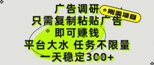 广告调研项目,只需复制粘贴广告即可挣钱,平台大水,任务不限量,一天3张【揭秘】-风淘社