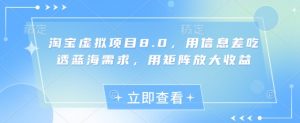 淘宝虚拟项目8.0，用信息差吃透蓝海需求，用矩阵放大收益-风淘社