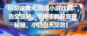 玩游戏挣米，微信小游戏刷广告全攻略，手把手教你变现秘籍，小白当天见效-风淘社