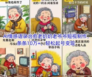 AI情感语录治愈老奶奶老爷爷短视制作，条条10万+，轻松起号变现-风淘社