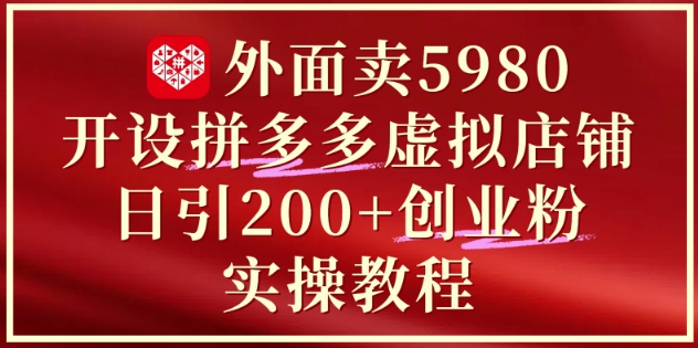 外面卖5980开设拼多多虚拟店铺:单日引流200+创业付费粉实战教程-风淘社