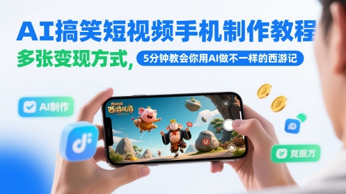AI搞笑短视频手机制作教程，多张变现方式，5分钟教会你用AI做不一样的西游记-风淘社