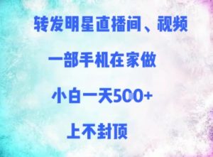 转发明星直播间、视频，一部手机在家做，小白一天多张，上不封顶-风淘社