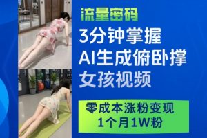 3分钟掌握AI生成俯卧撑女孩视频,零成本涨粉变现,1个月1W粉-风淘社