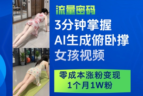 3分钟掌握AI生成俯卧撑女孩视频,零成本涨粉变现,1个月1W粉-风淘社